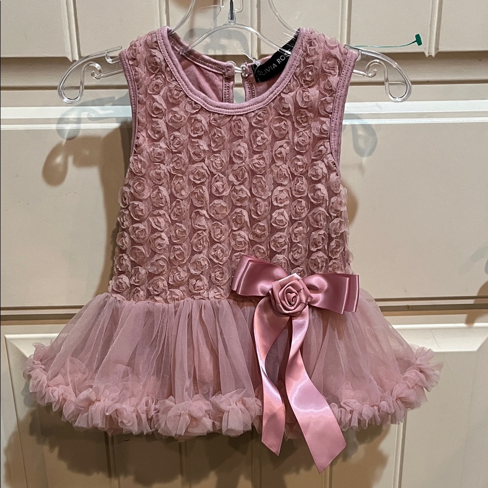 NWT Olivia Rose Pink Rosette Tulle Onesie Dress size 6-12 months